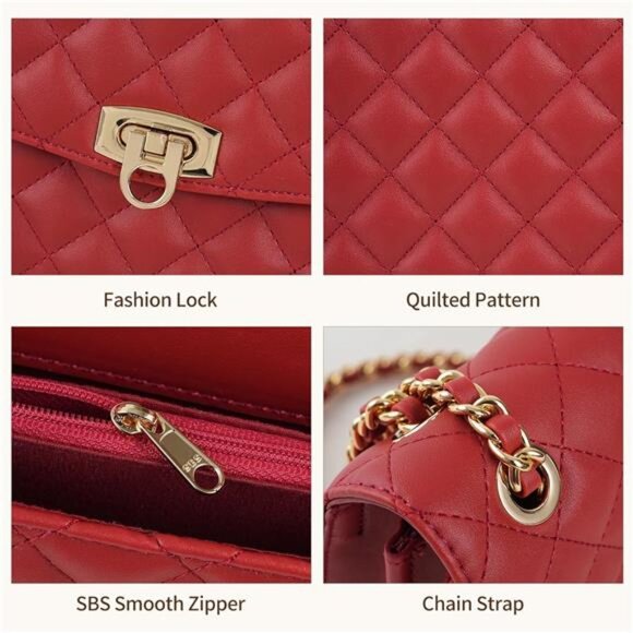 Quilted Crossbody Bags For Women, Red - Picture 5 of 6
